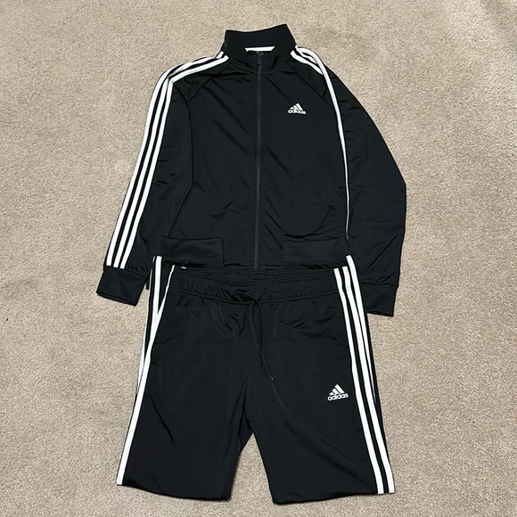 Adidas black & white 3 stripe track suit M/L - Picture 2 of 15